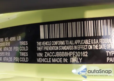 2017 Jeep Renegade Latitude 4X4 from USA, damaged, VIN ZACCJBBB8HPF30162